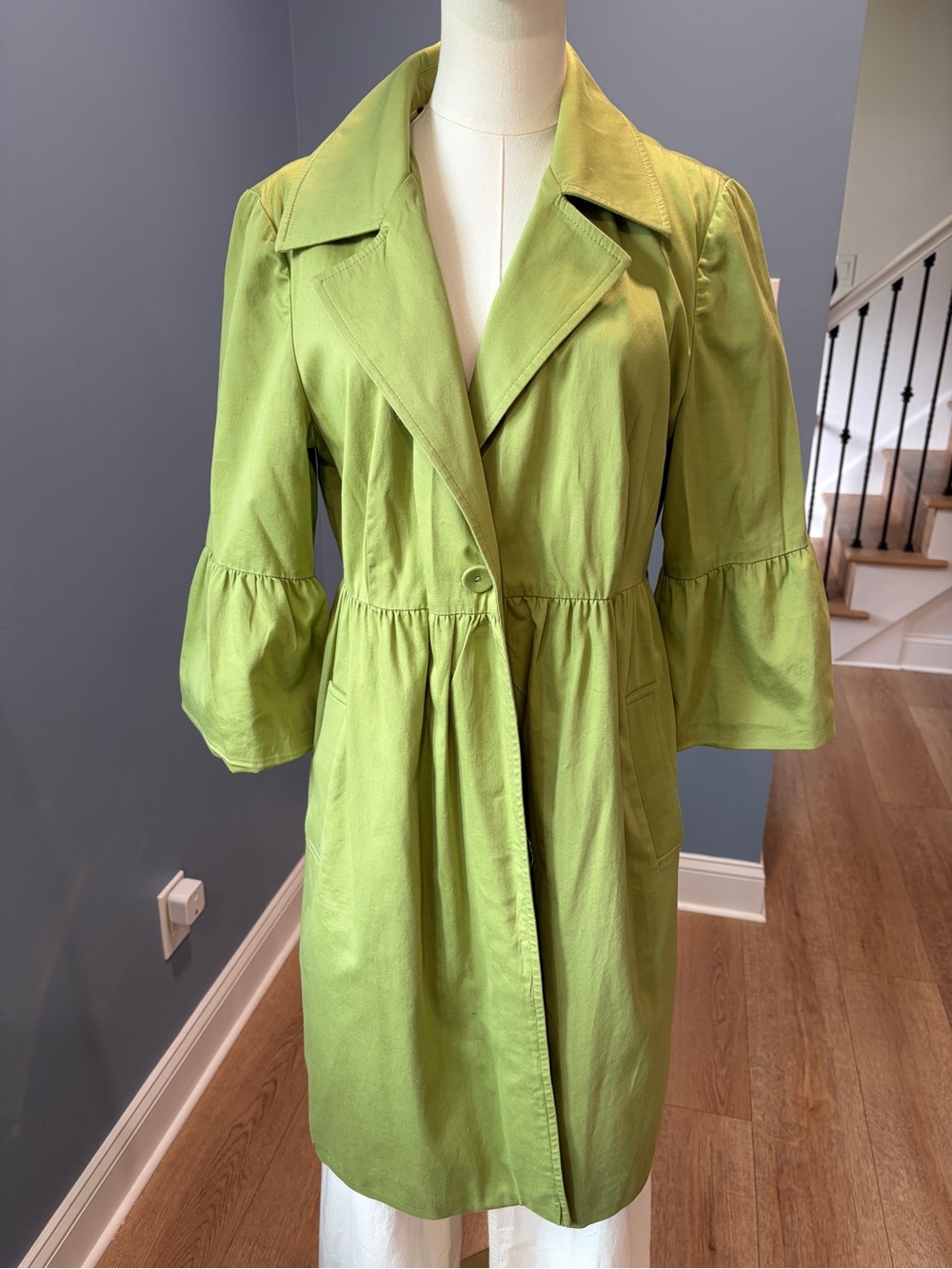 Apt. 9 Chartreuse Green Bell Sleeve Trench Coat Retro Mod Statement Jacket